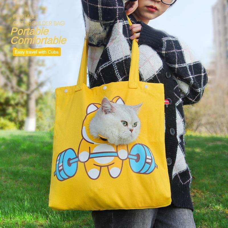 Cute Open Hole Cat Carrier Canvas Tote