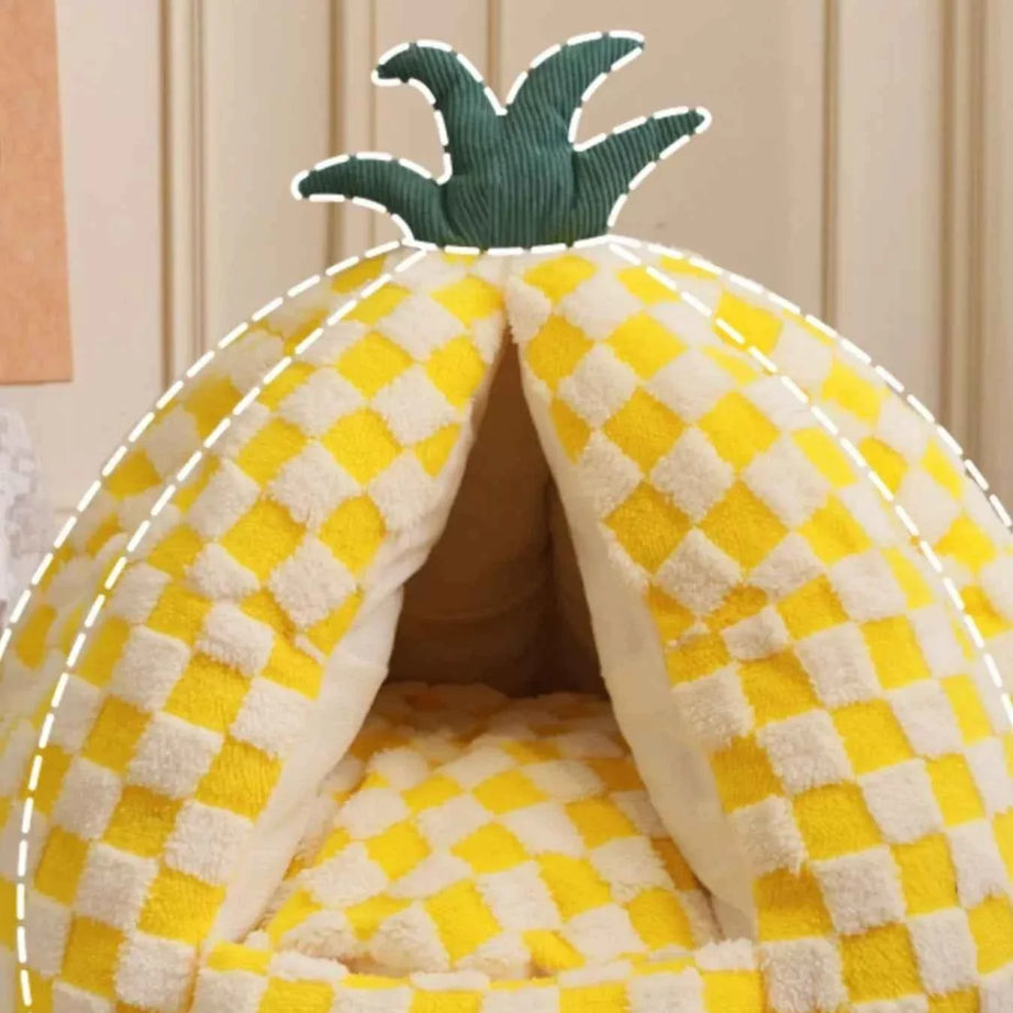 Pet Bed Pineapple Shaped - Cozy Semi-Enclosed Nest
