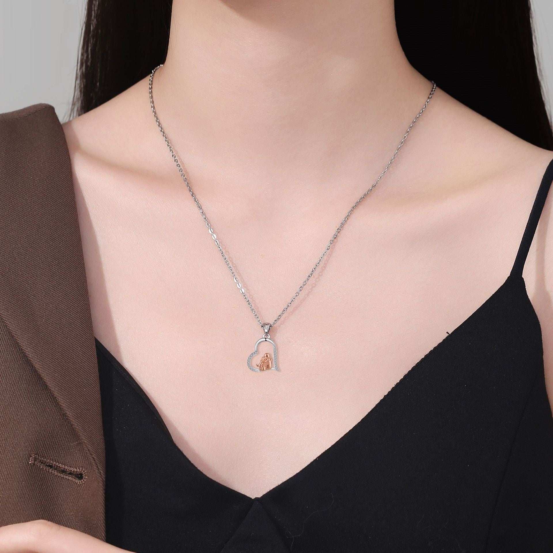 Love Guardian Pendant Girl And Dog Necklace