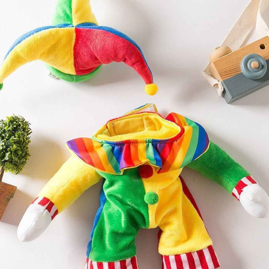 Pet Clown Costume Jumpsuit - Colorful Halloween Outfit with Hat