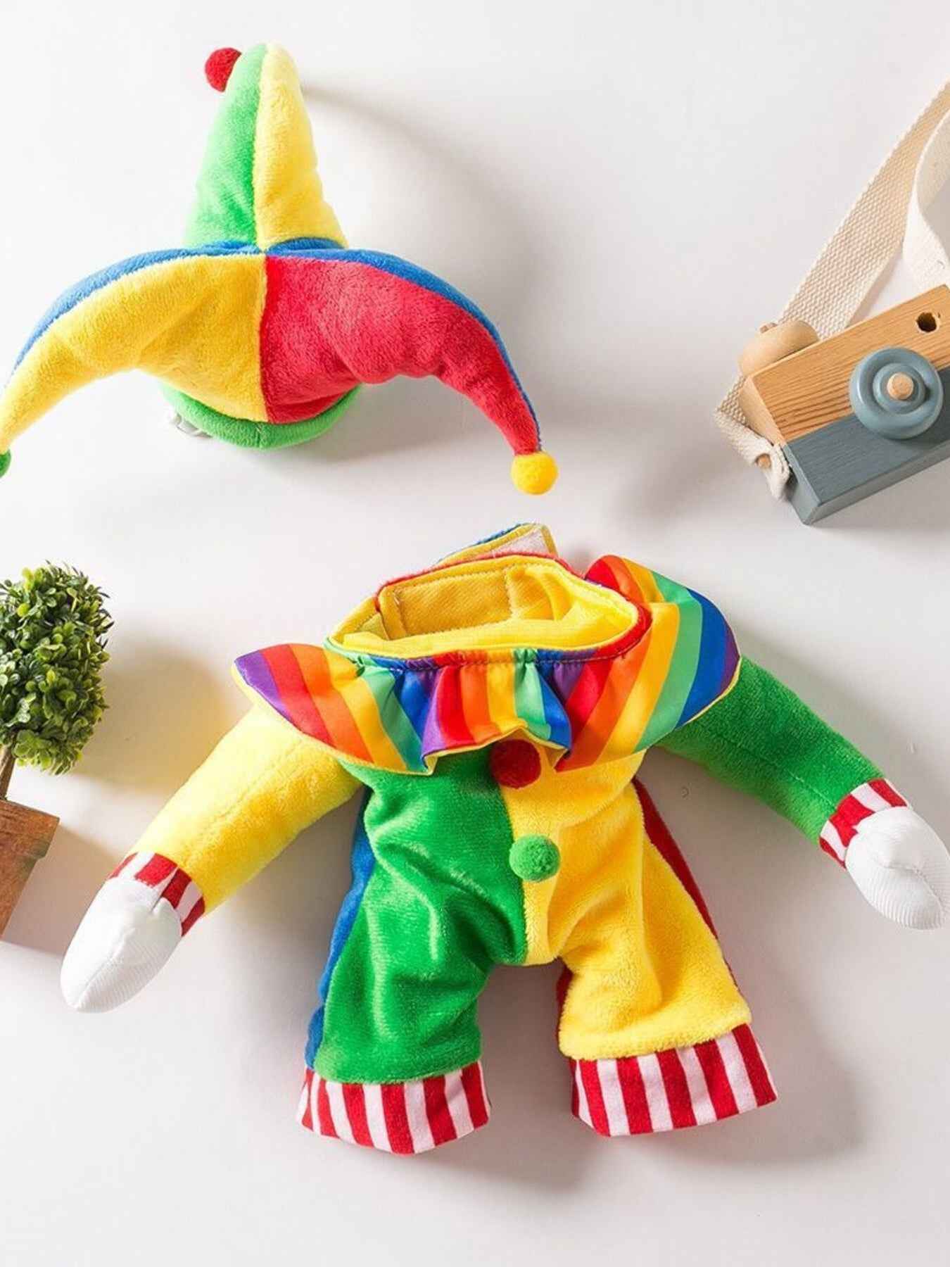 Pet Clown Costume Jumpsuit - Colorful Halloween Outfit with Hat
