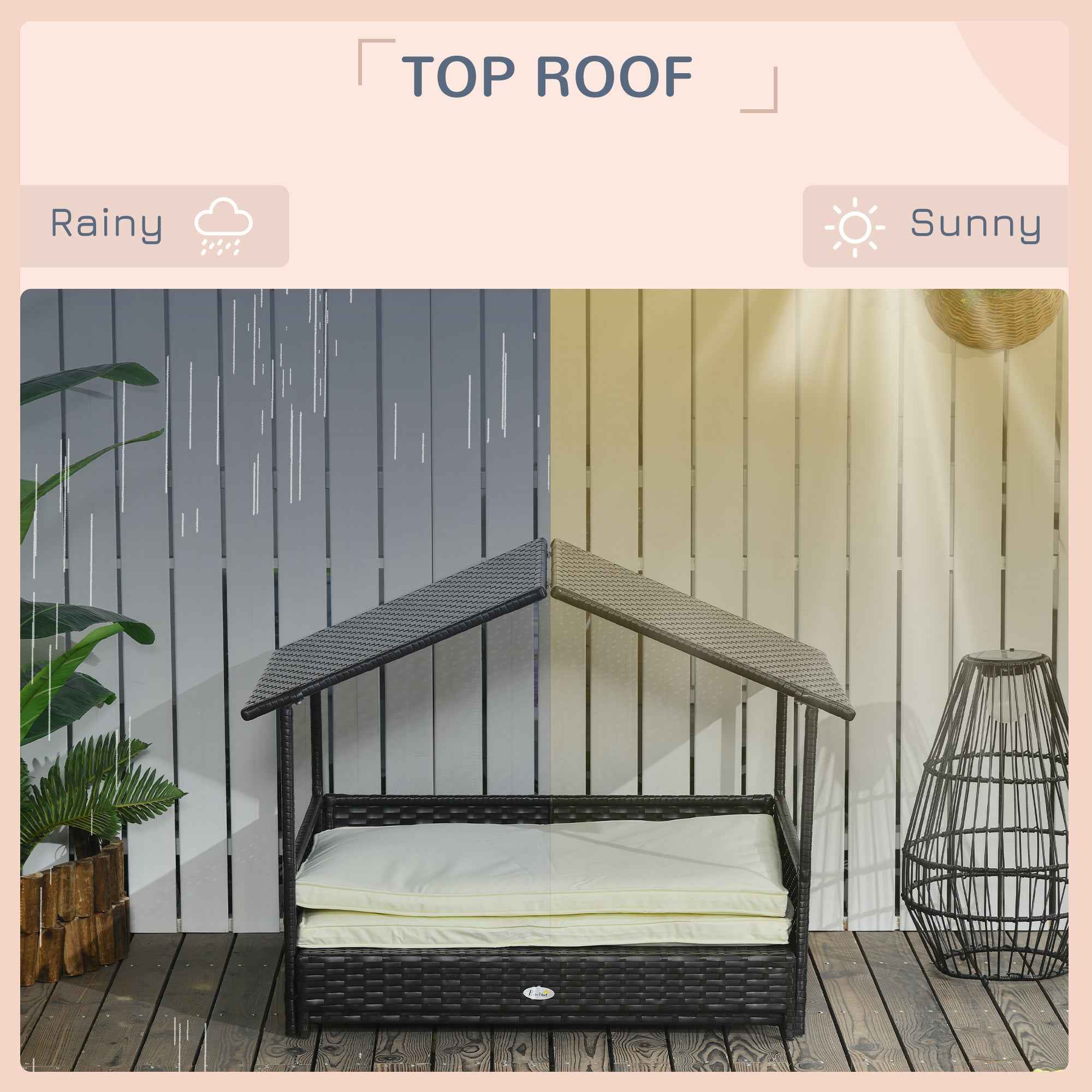 Dog Bed Outdoor Wicker - Waterproof Roof Extendable