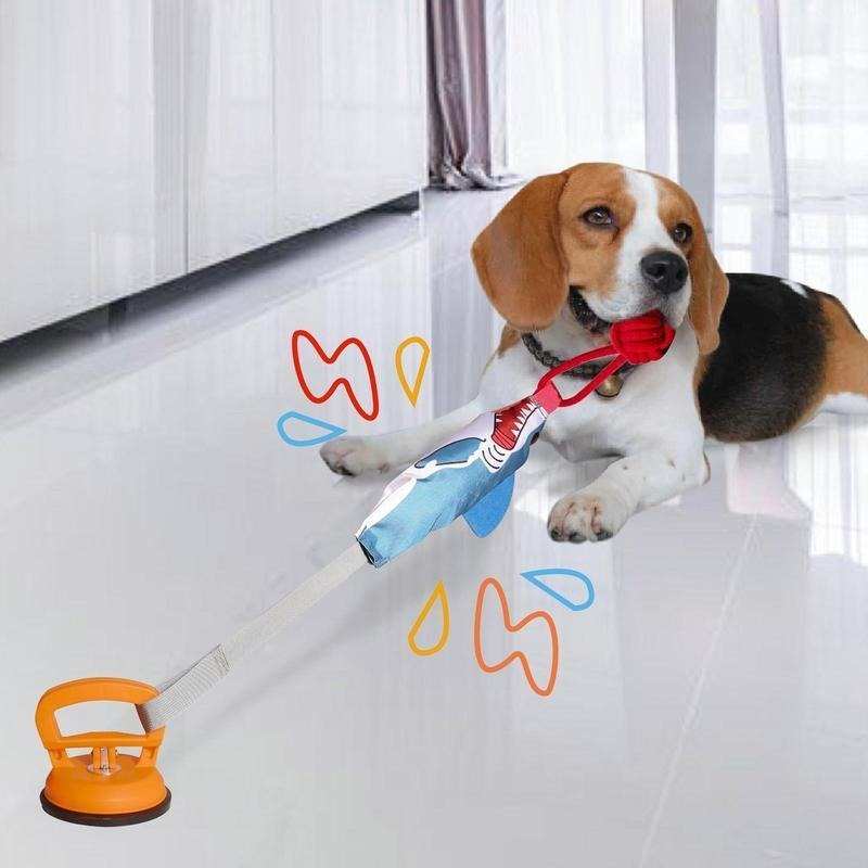 Shark Shaped Interactive Twine Rope Ball Dog Pet Chew Squeaky Toy With Suction Cup
