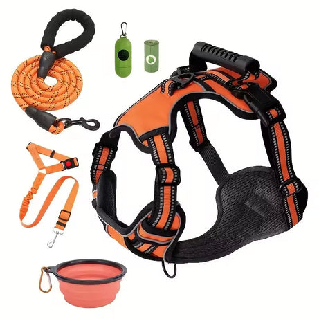 Tactical Dog Harness Set with Car Seat Belt & Travel Bowl