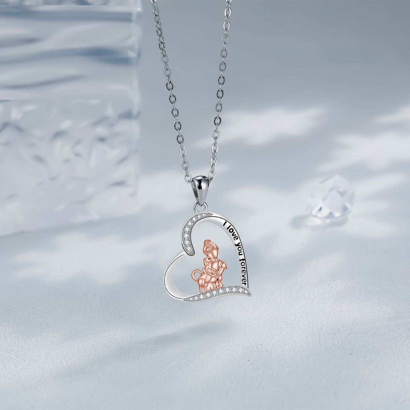 Love Heart Pendant Girl With Dog Necklace