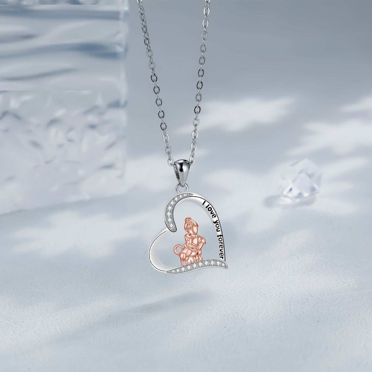 Love Heart Pendant Girl With Dog Necklace