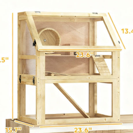 Hamster Cage 3 Tier Wooden - Deep Base Toys Wheel Included
