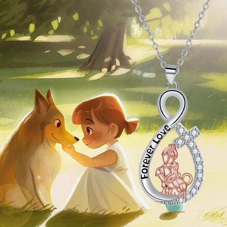 Love Heart Pendant Girl With Dog Necklace