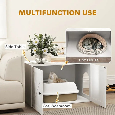 Side Table Cat Litter Box Enclosure With Barn Doors