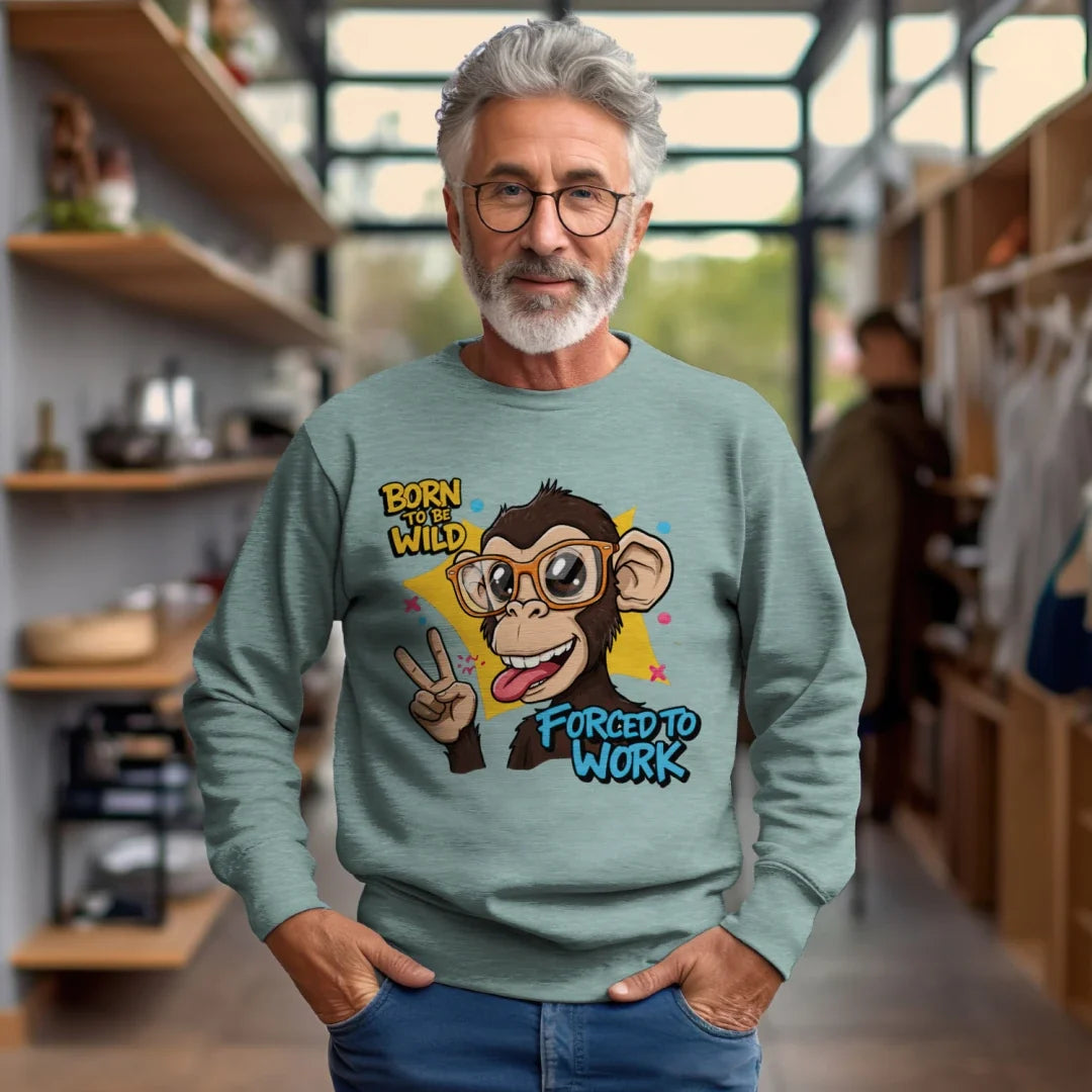Funny Monkey Forced to Work Jerzees Sweatshirt