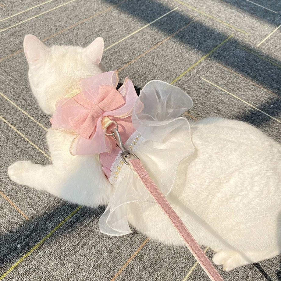 Decorative Bow Ballerina Style Tutu Princess Pet Harness and Matching Leash Set