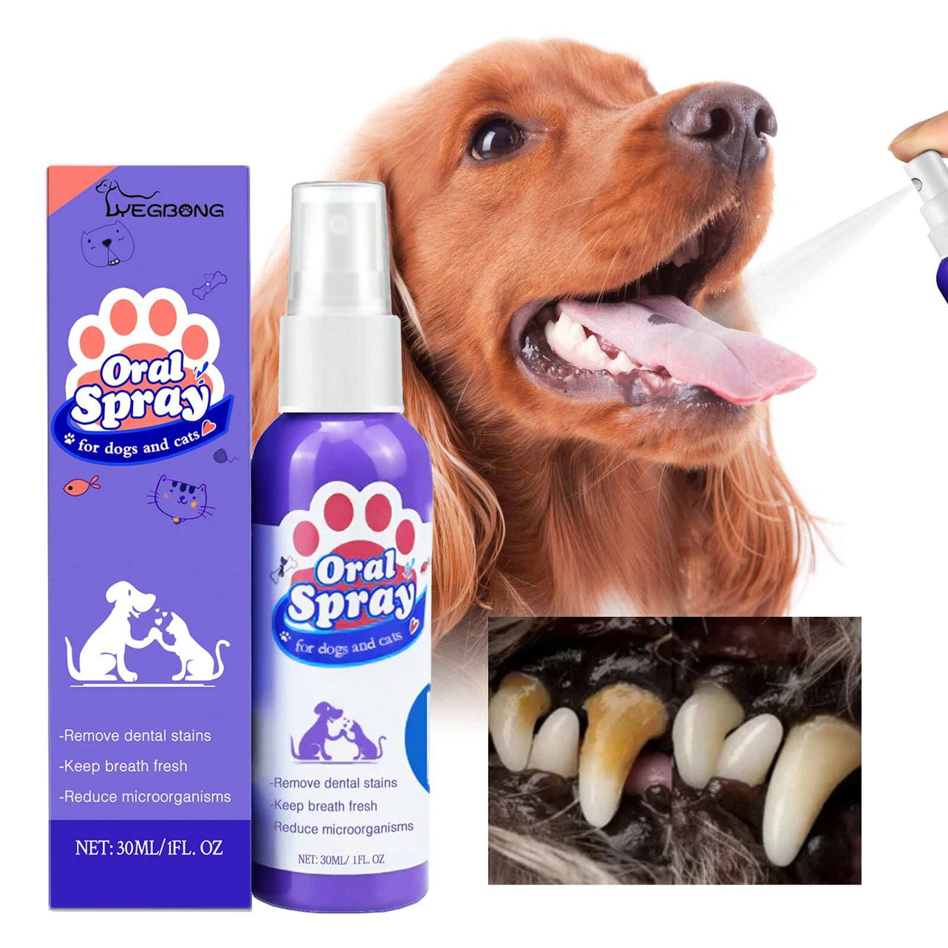 Teeth Stain Removal, Breath, Pet Oral Care Spray