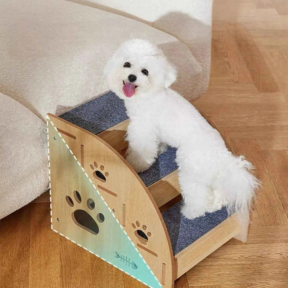 Pet Stairs Wooden - 3 Step Dog Cat Furniture Ramp