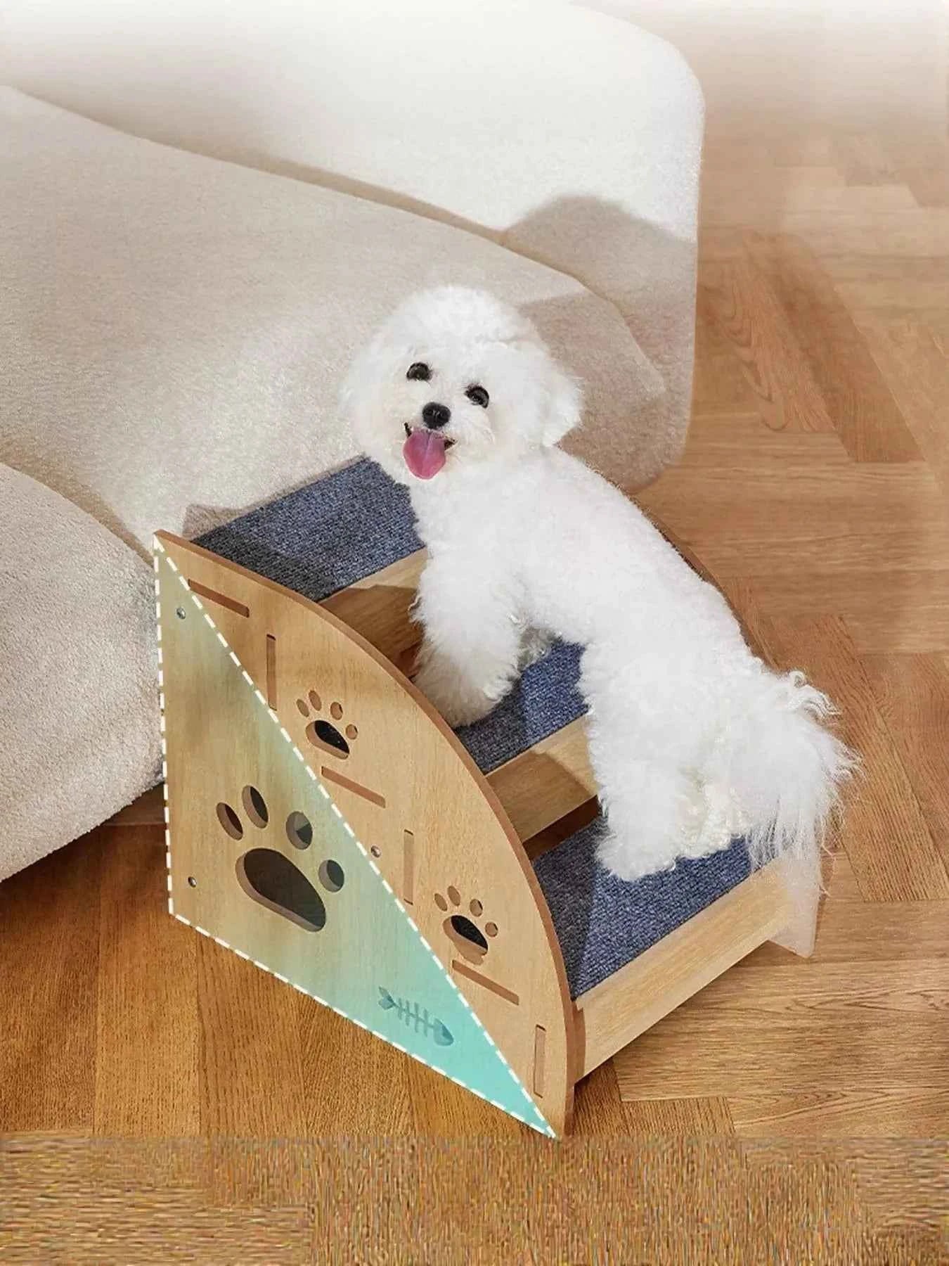Pet Stairs Wooden - 3 Step Dog Cat Furniture Ramp