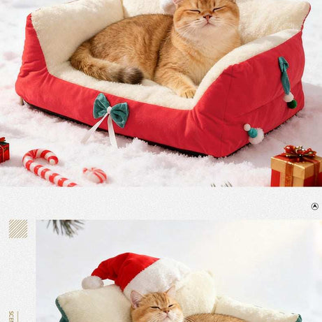 Christmas Cat Bed for Winter Warmth - Cozy Bolster Pet Nest