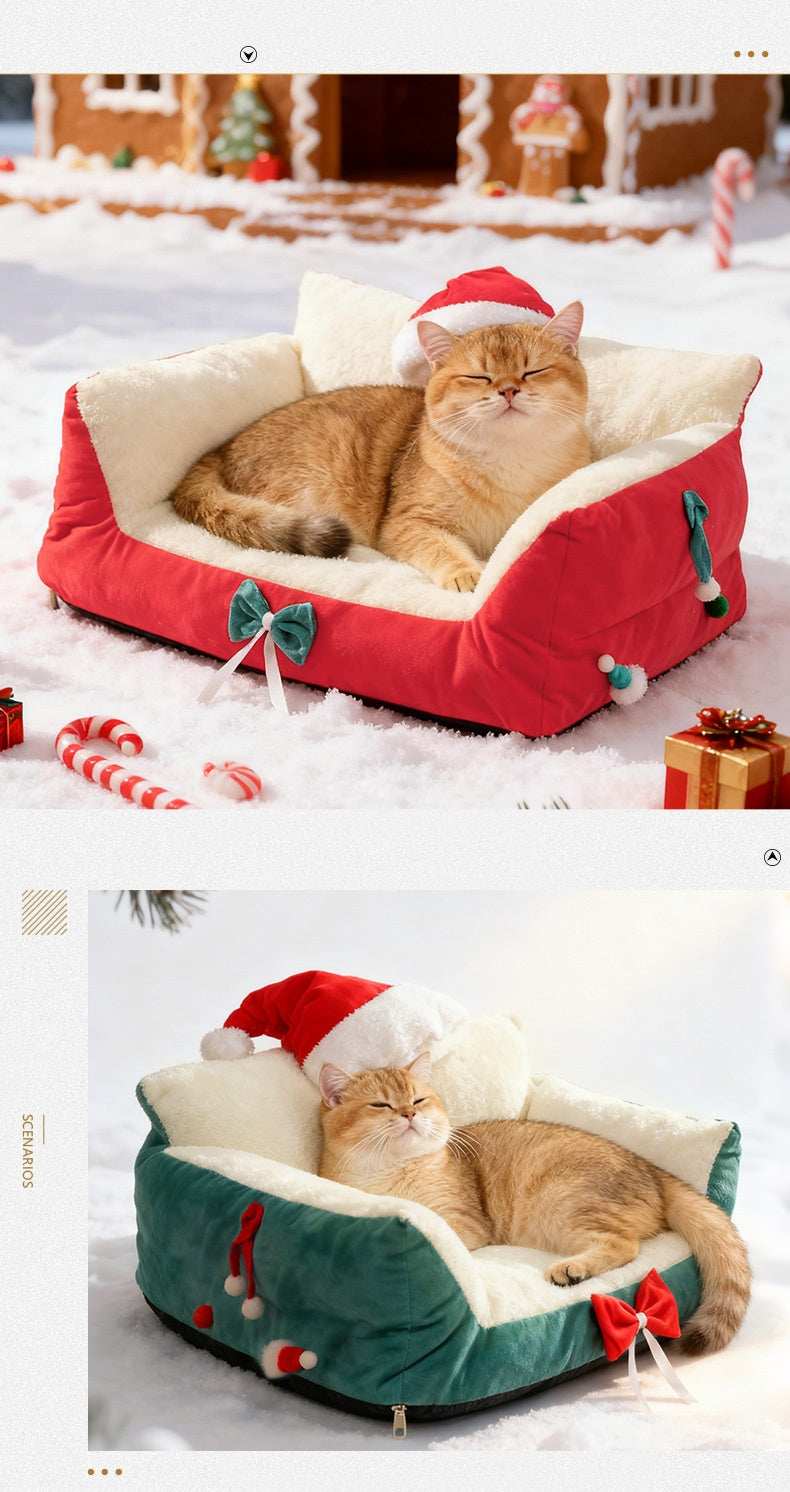 Christmas Cat Bed for Winter Warmth - Cozy Bolster Pet Nest