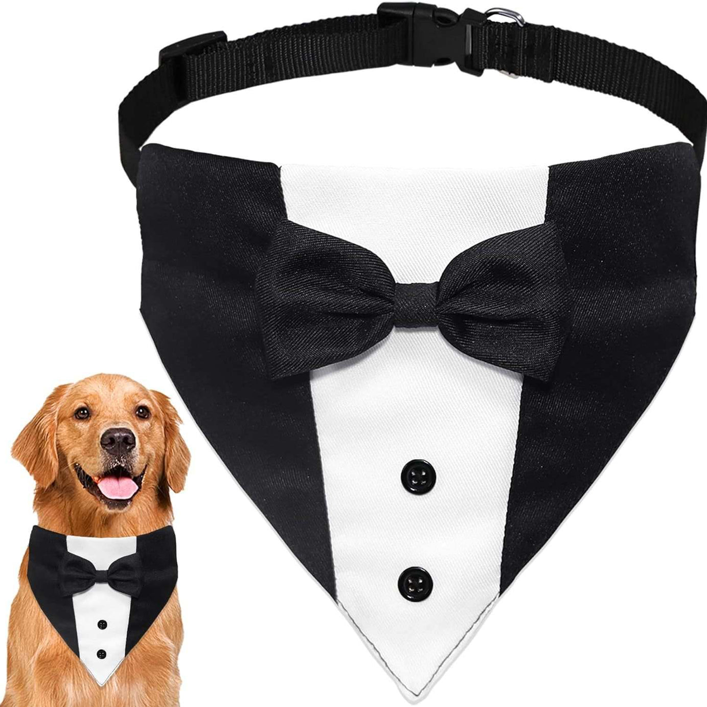 Dog Tuxedo Suit With Bow Tie And Bandana Adjustable Formal Costumes For Small, Medium, Large Dogs Perfect For Weddings Birthdays