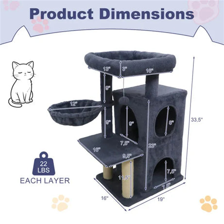 Cat Tree Multi-Level 33" - Sisal Posts 2-Tier Condo