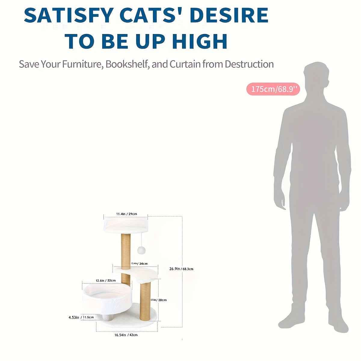 Luxury Cat Tree With Scratching Posts - Easy To Assemble, Wooden Fiber Structure, Suitable For Cats.