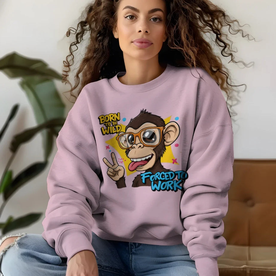 Funny Monkey Forced to Work Jerzees Sweatshirt
