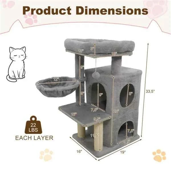 Cat Tree Multi-Level - 2-Tier Condo with Sisal Posts and Anti-Tip