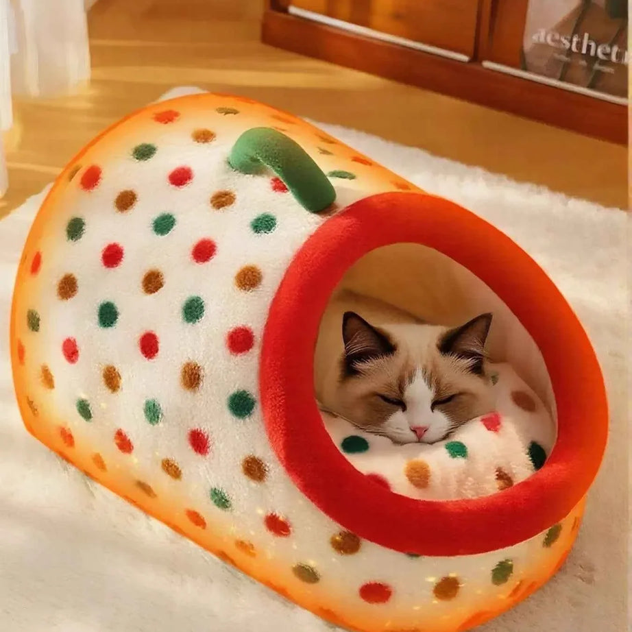 Pet Nest with Handle - Cozy Polka Dot Bed