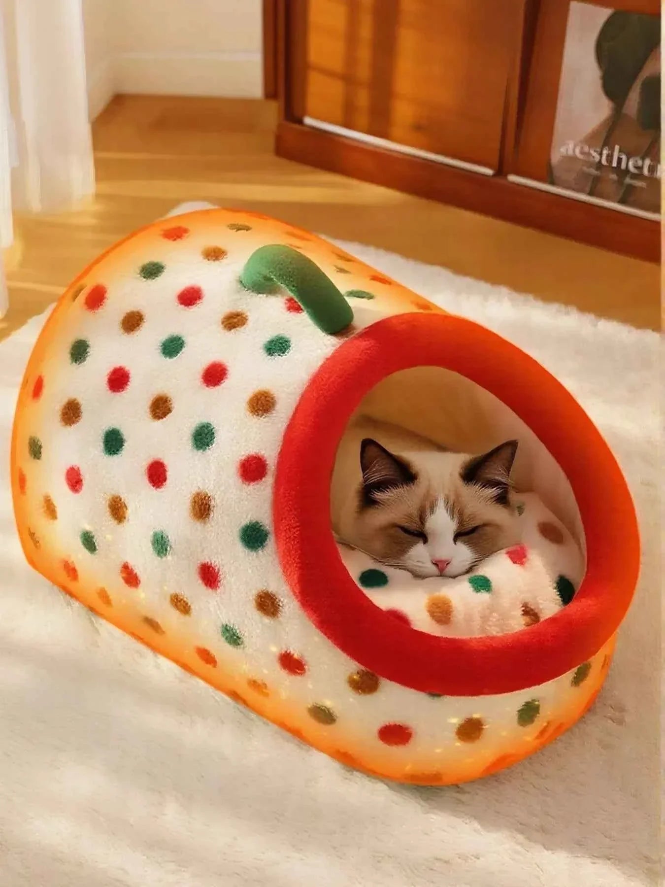 Pet Nest with Handle - Cozy Polka Dot Bed
