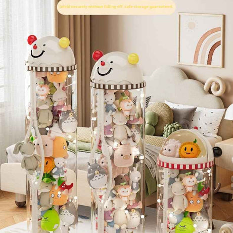 Pet Toy Storage Tower - Clear Cylinder Organizer with LED Lights
