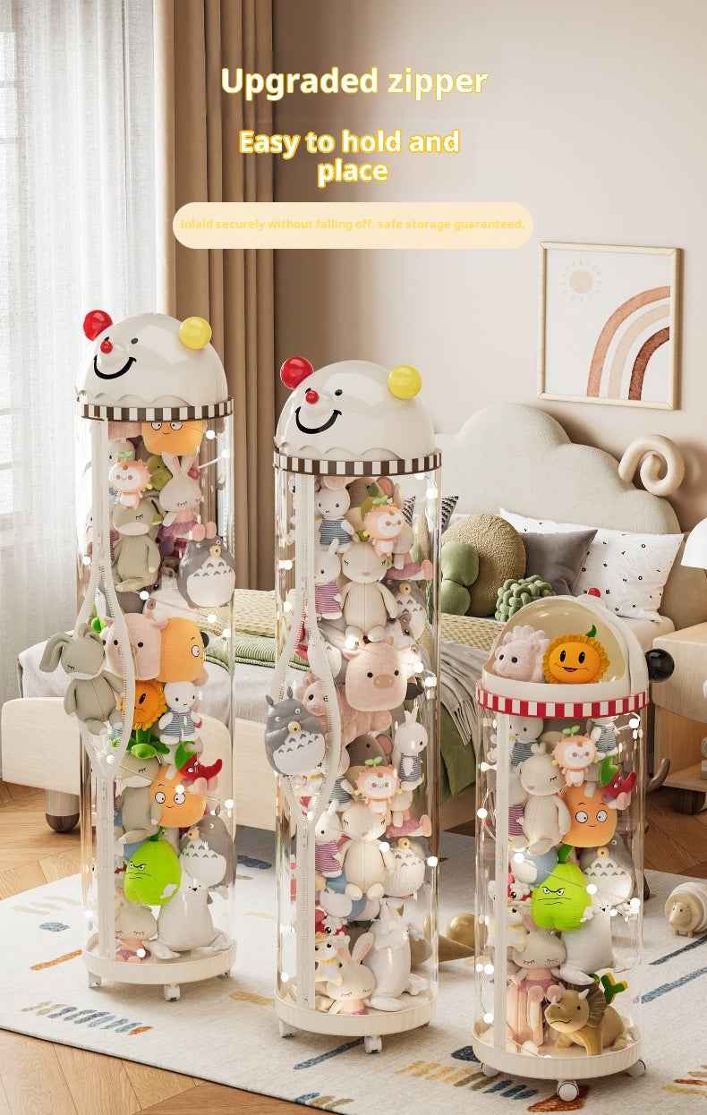 Pet Toy Storage Tower - Clear Cylinder Organizer with LED Lights