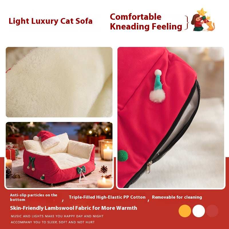 Christmas Cat Bed for Winter Warmth - Cozy Bolster Pet Nest