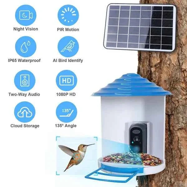 Smart Bird Feeder With Solar Powered Camera - 1080P HD AI Identify