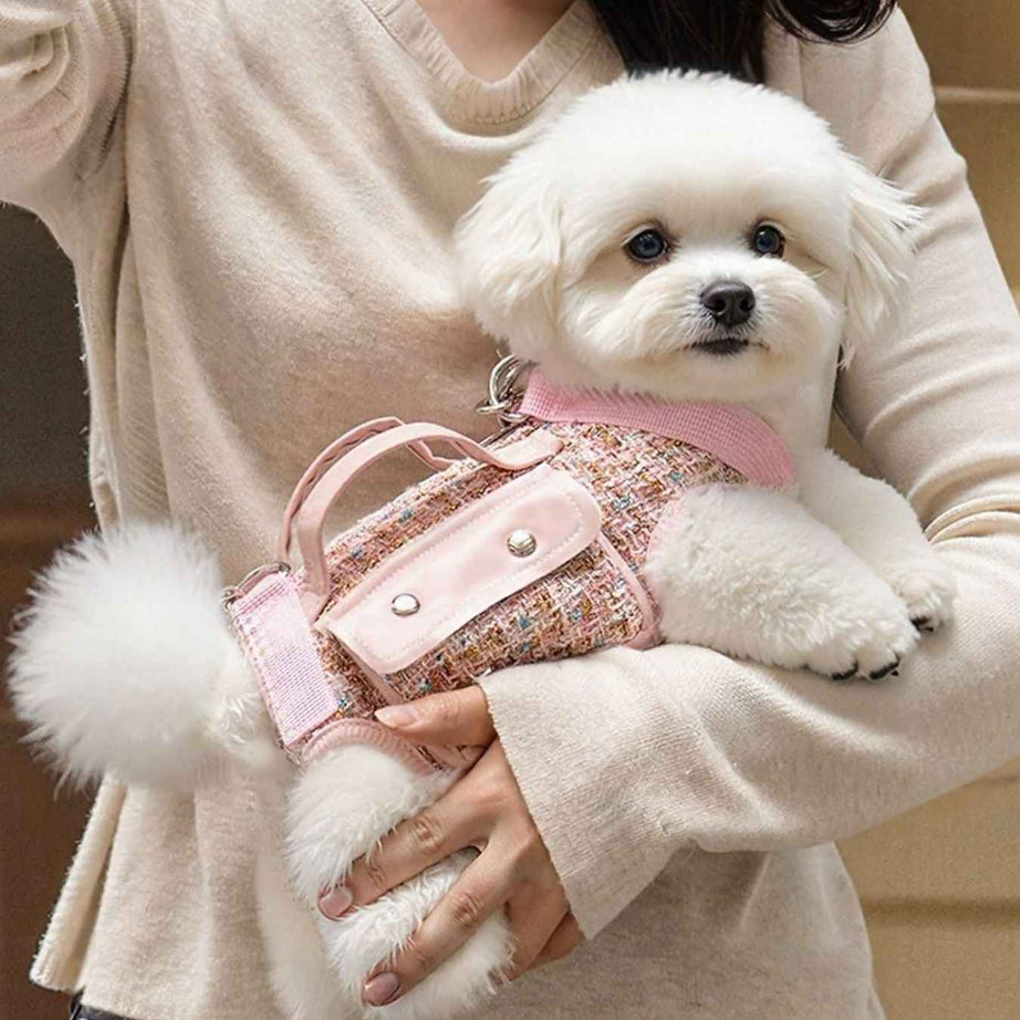 Tweed Pet Harness with Strap - Chic Carry Handle