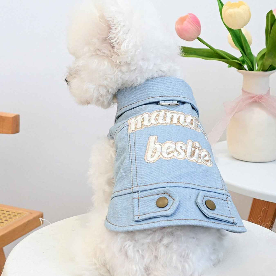 Dog Denim Jacket - Embroidered Boutique Style Apparel for Small Dogs