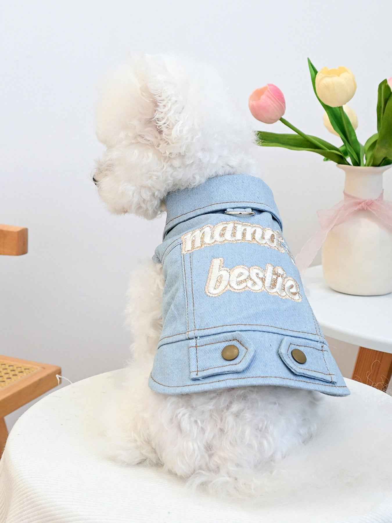 Dog Denim Jacket - Embroidered Boutique Style Apparel for Small Dogs
