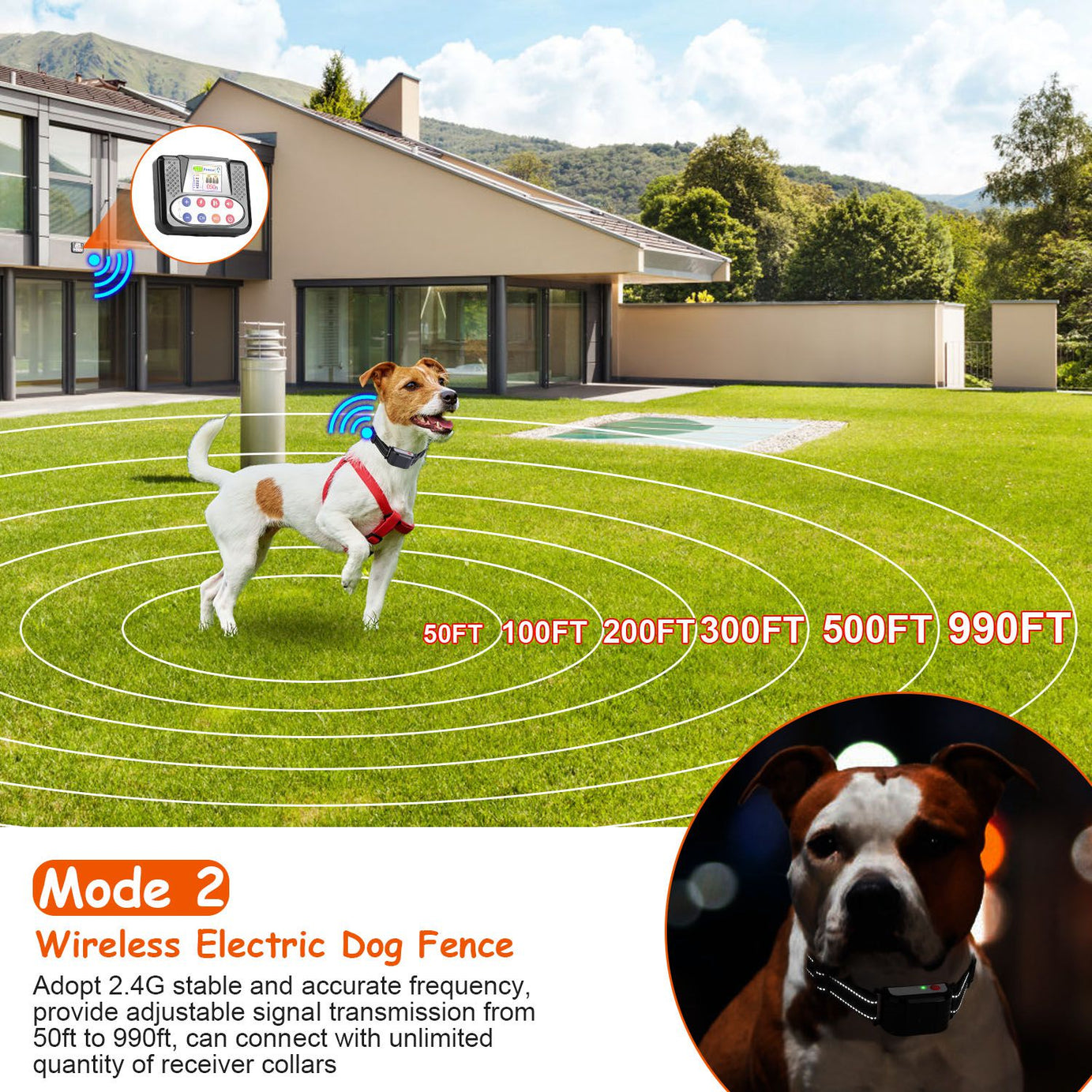 Dog Wireless Fence Training Collar - 990FT Remote with 3 Modes