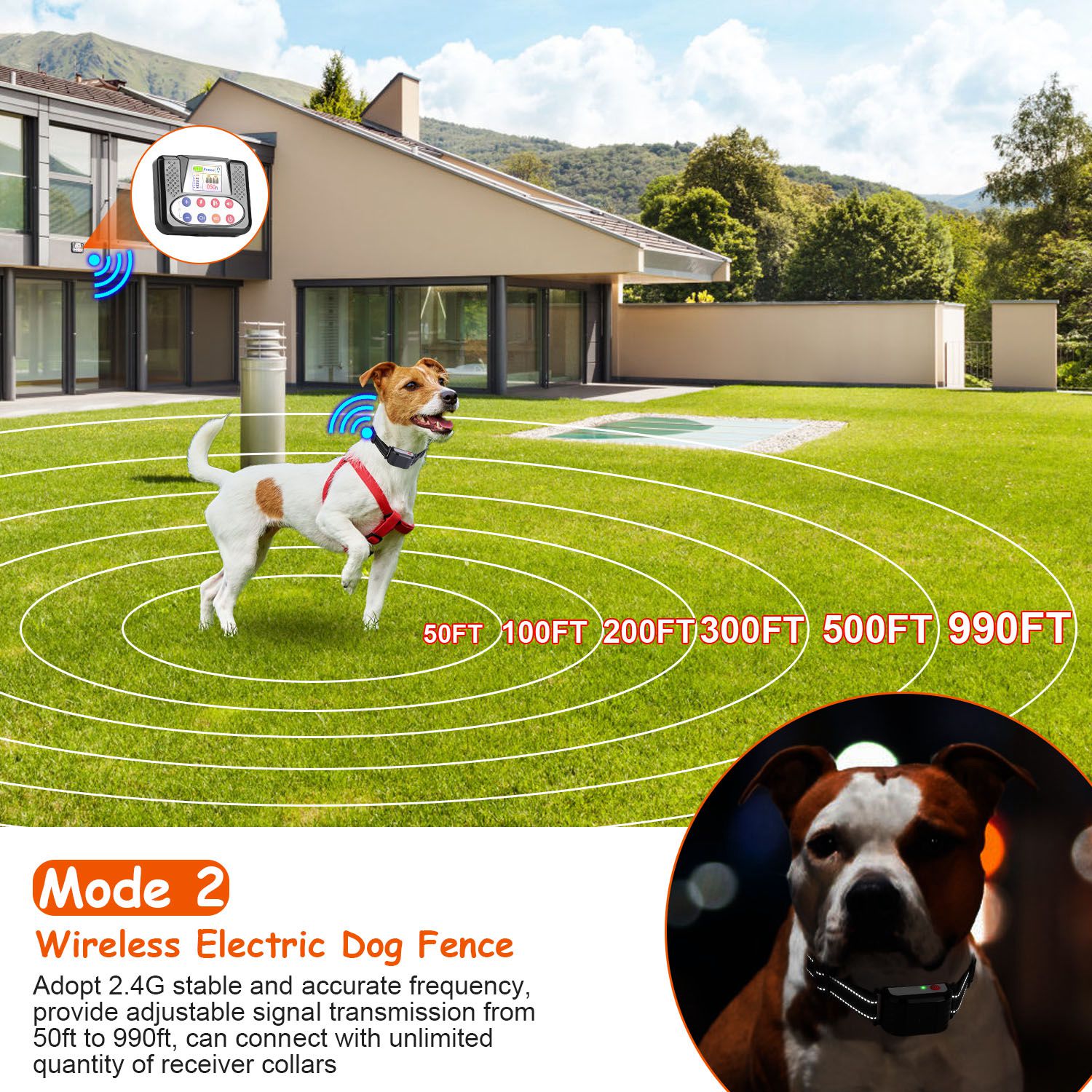 Dog Wireless Fence Training Collar - 990FT Remote with 3 Modes