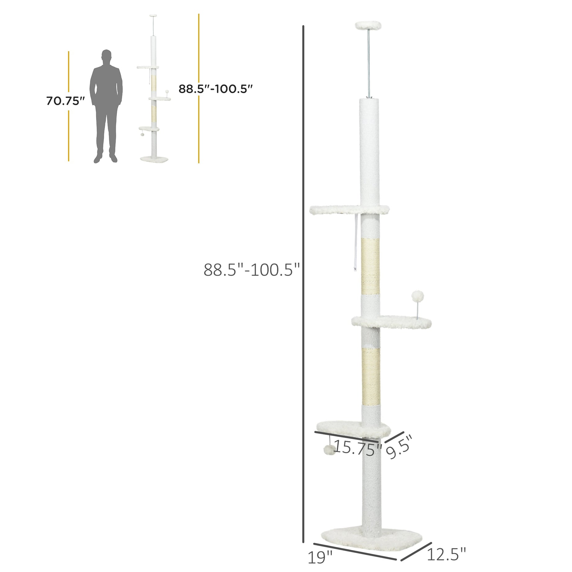 Cat Tree Floor to Ceiling - Adjustable Cloud Perches Sisal