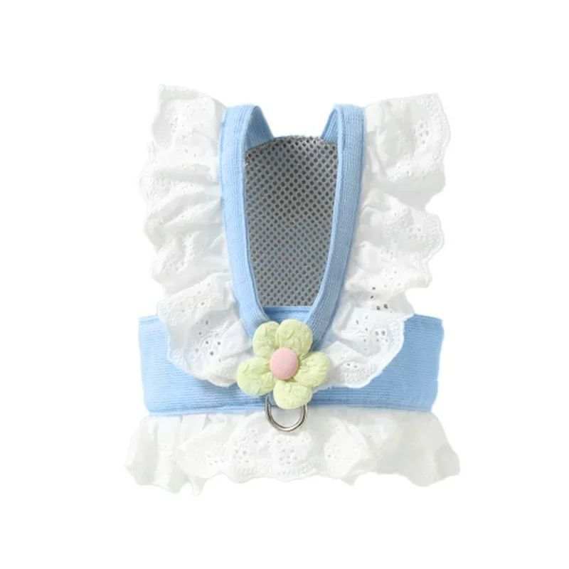 Cute Flower Dress Style Pet Dog or Cat Collar Harness and Matching Leash - X-Small to X-Large