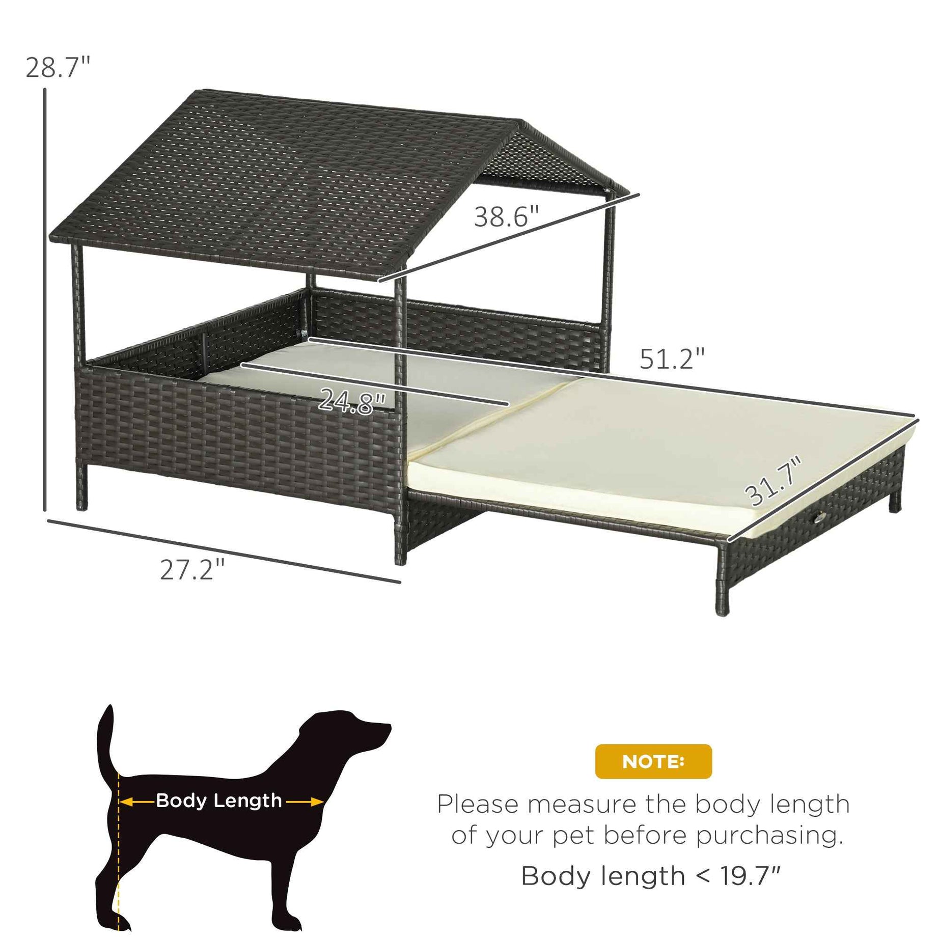 Dog Bed Outdoor Wicker - Waterproof Roof Extendable