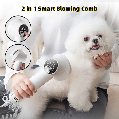 Pet Grooming Hair Dryer with Comb - Silent 2-in-1 Blow & Style