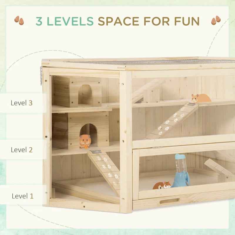 Large Wooden Hamster Cage -  3 Tier Playhouse with Tray