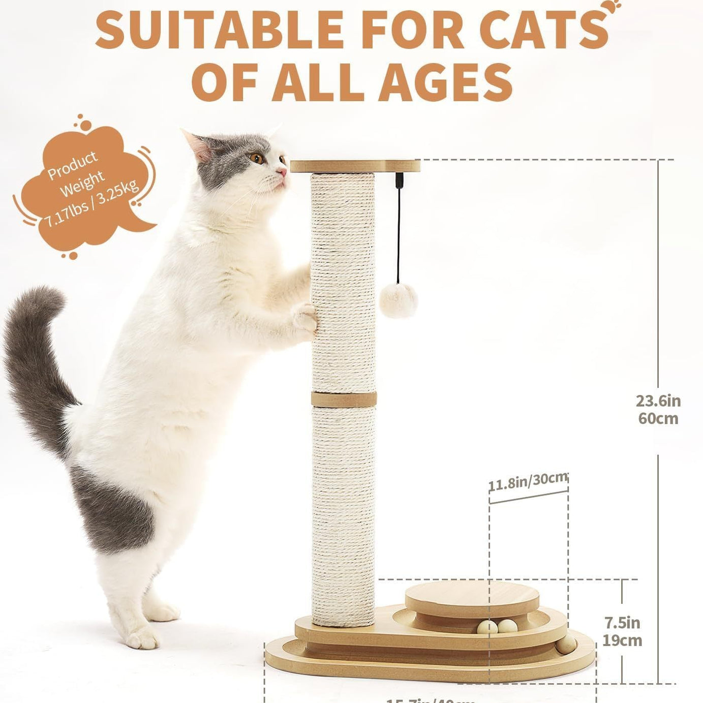 Cat Scratching Post Sisal - 3 Track Ball Lane Hanging Toy