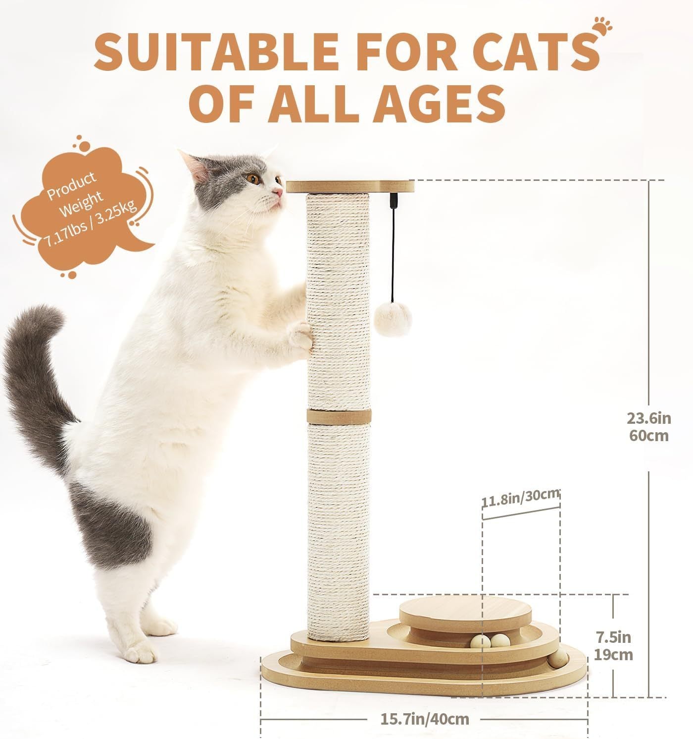 Cat Scratching Post Sisal - 3 Track Ball Lane Hanging Toy