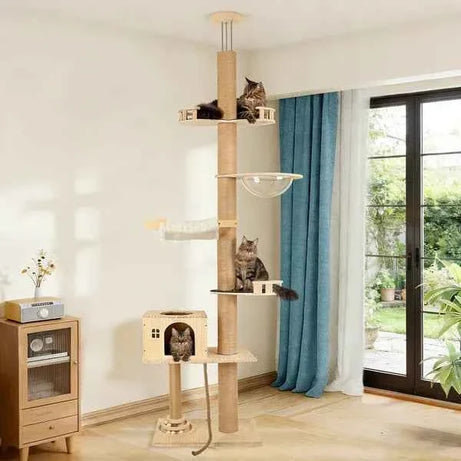Cat Tree Floor to Ceiling - 6 Level Capsule Tower with Hammock