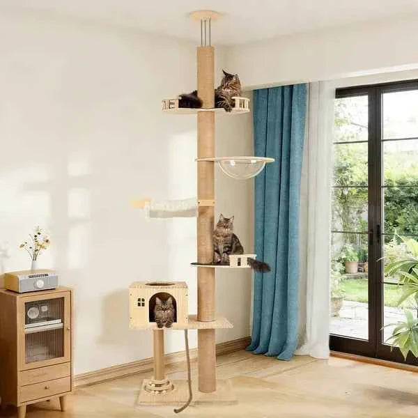 Cat Tree Floor to Ceiling - 6 Level Capsule Tower with Hammock