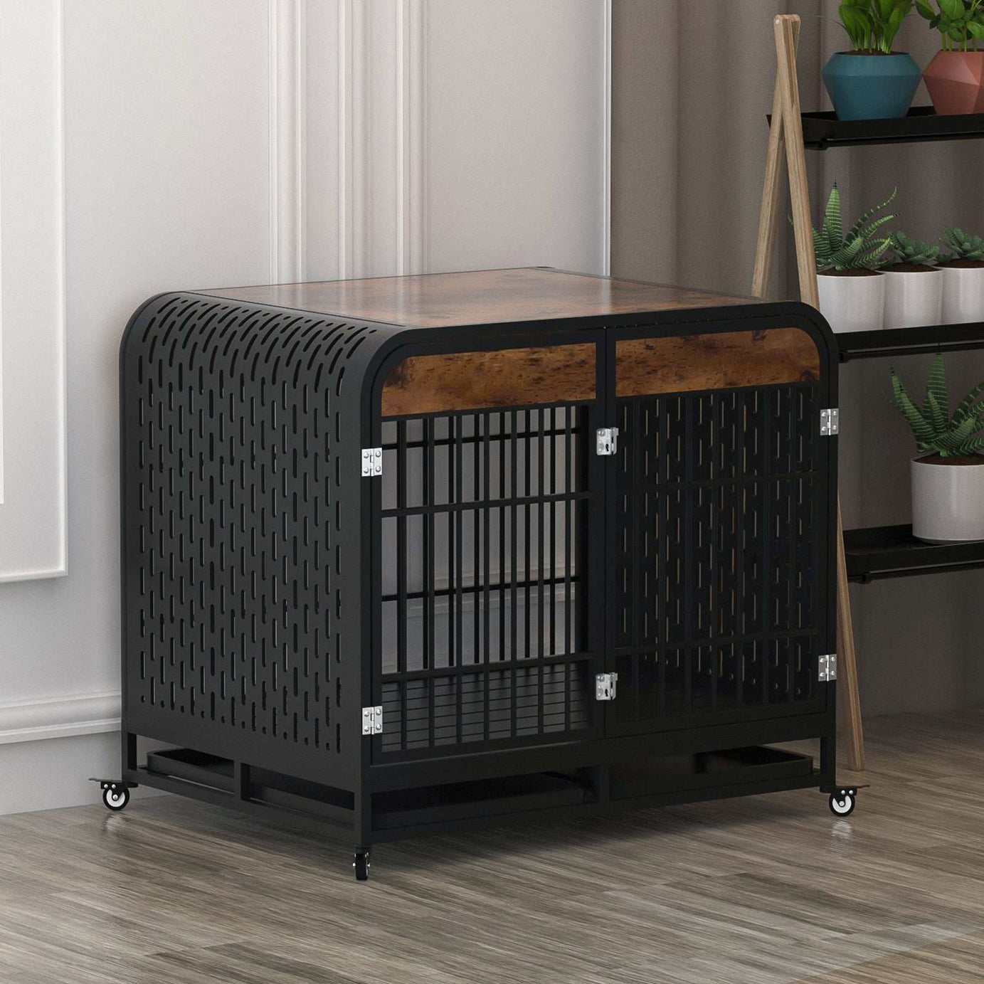 Heavy Duty 42 inch Wooden Table Top Wheeled Furniture Dog Crate
