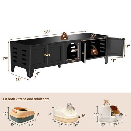 Cat Litter Box Enclosure - 58 Inch Hidden TV Stand Cabinet for 2 Cats