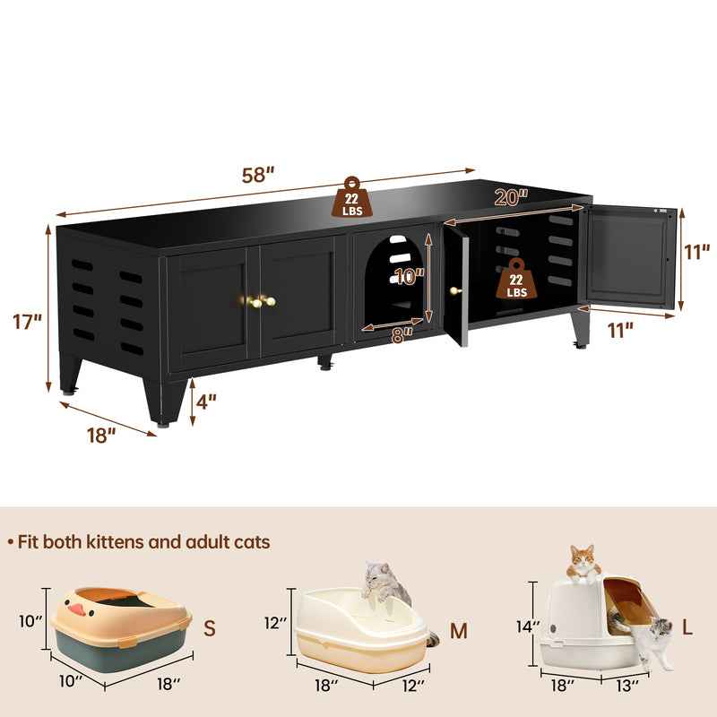 Cat Litter Box Enclosure - 58 Inch Hidden TV Stand Cabinet for 2 Cats