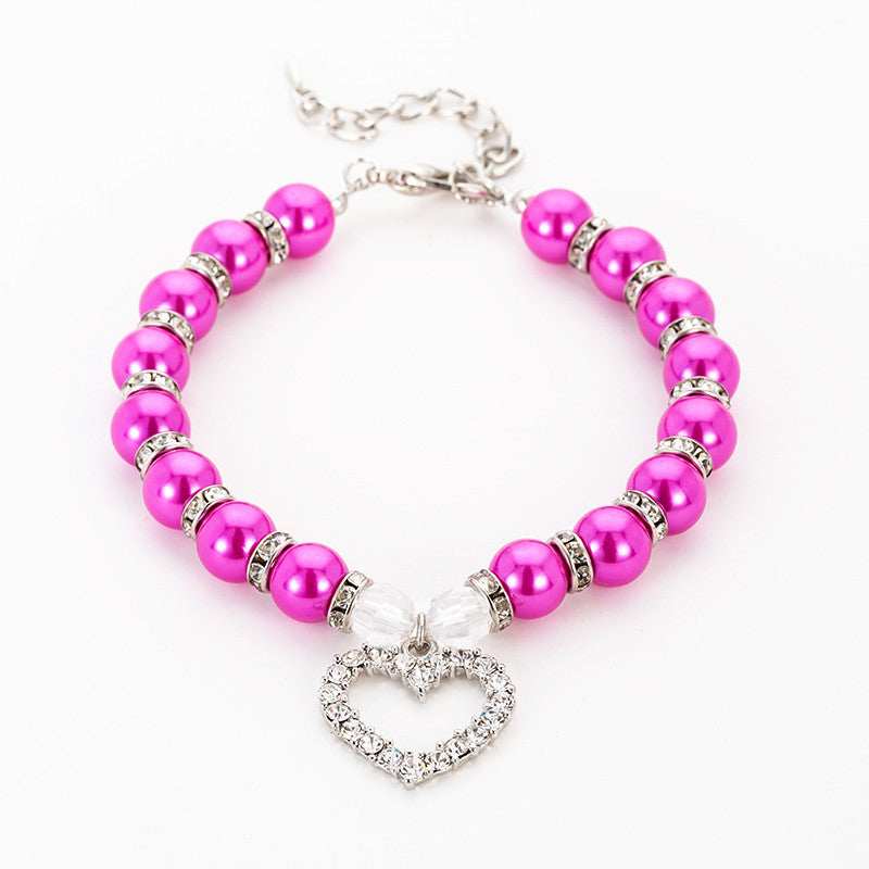 Pearl Necklace Pet Collar with Heart Decoration