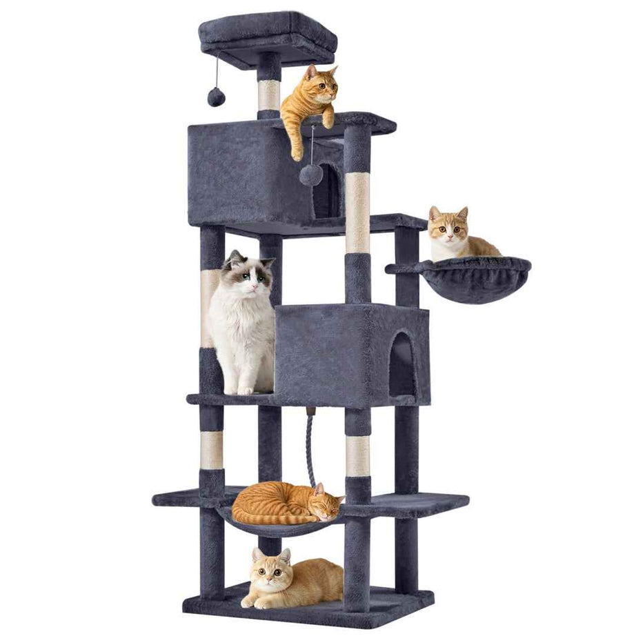 66-Inch Cat Tree Tower - Multi-Level with 2 Condos & Hammock